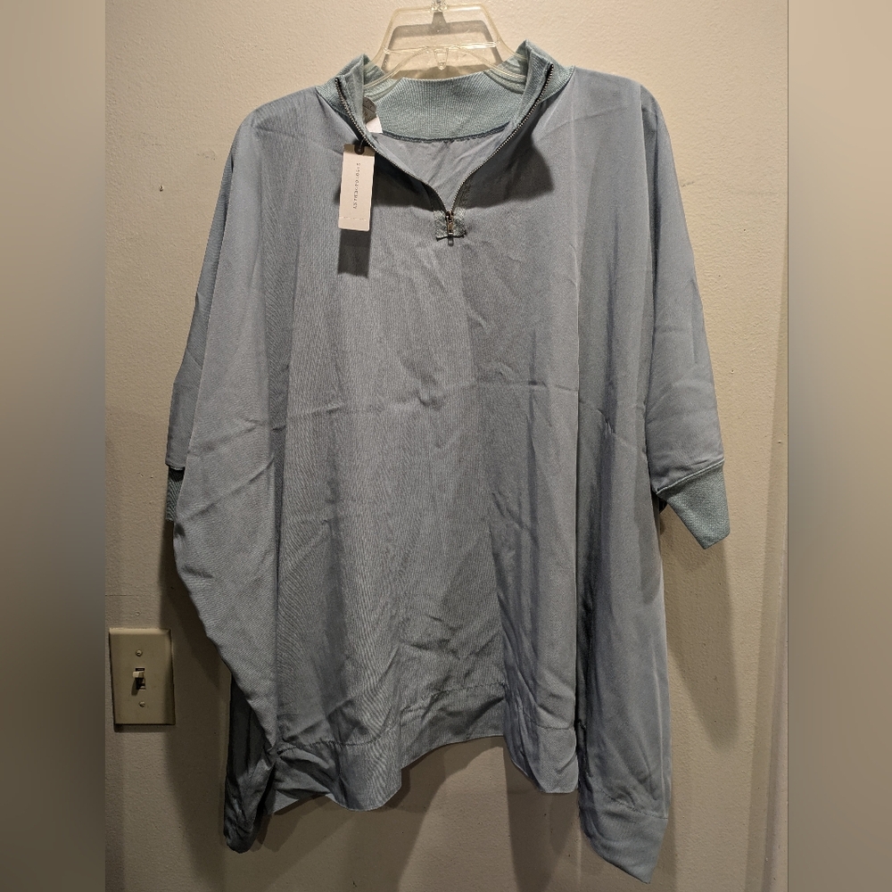 Anthropologie Sky Blue Zip-Up Top Size XL Flat White